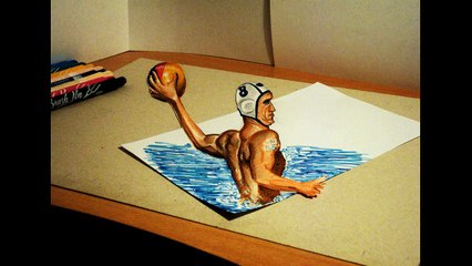 Draw 3d water polo player - Anamorphic Drawing - Optical illusion