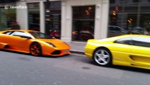 Supercars lined up outside the Mayfair Hotel in London