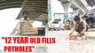 12 year old fills potholes on Telangana roads | Oneindia News