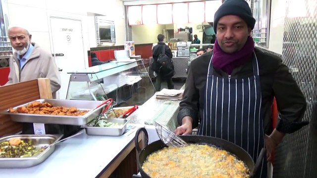Indian Street Food Dal Pakoras (Bhajias) at Bismillah Bangladeshi Restaurant, Whitechapel, London.