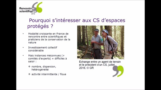 Rencontres scientifiques 2016 : Apports, conditions et limites des conseils scientifiques des espaces naturels protégés - Isabelle ARPIN