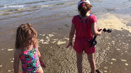 Crosscurrents meeting at sand bank create beautiful patterns