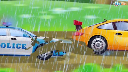 The Police Car Helps Racing Cars & Fire Truck - Real Hero Cop Car Cartoon for Kids