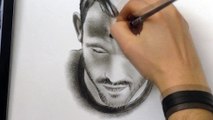 DRAWING of an athlete in oil dry brush technique