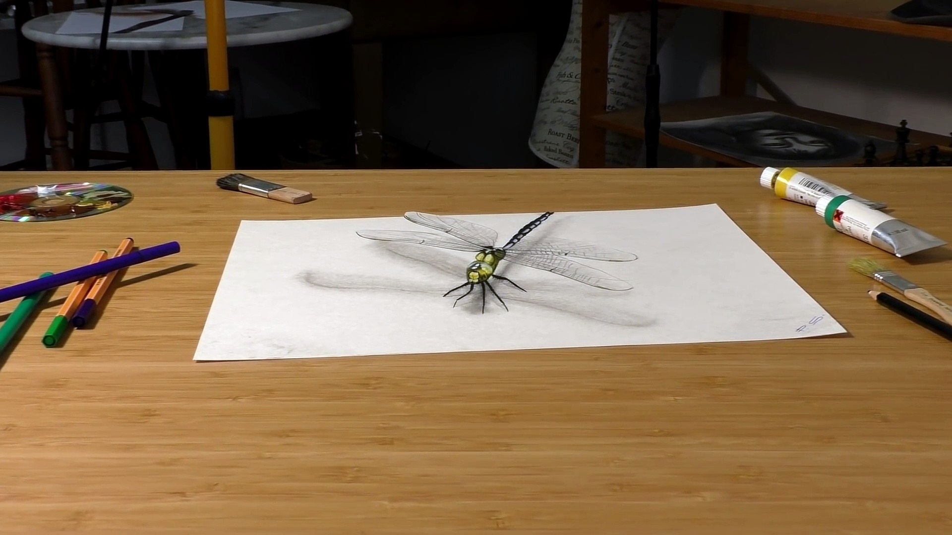 Dragonfly painted in 3D-Speed Drawing timelapse