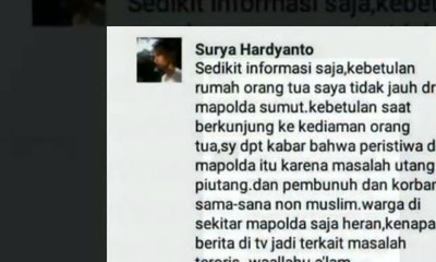 Polisi Tangkap Penyebar "Hoax" Soal Teror Mapolda Sumut