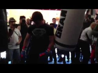 Canelo Alvarez working the heavy bag in big bear gets ready for floyd mayweather