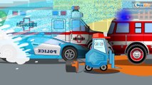 Car Cartoon - Red Fire Trucks for Children - Cop Car for Kids - Trucks Cartoons