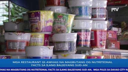 NEWS BREAK: Mga restaurant gi-awhag na magbutang og nutritional facts sa ilang baligyang sud-an