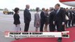 President Moon arrives in Germany, encourages Korean community