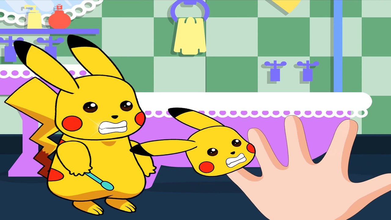 Mega Pikachu Brushing his teeth finger family Rhyme for Kids, Pokemon Pikachu Ice cream Funny