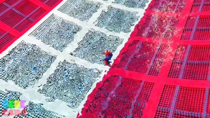 COLOR BIKES BMX Superhero Jump from Big Ramp! Cartoon animation for kids