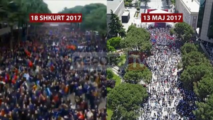 Report TV - Krahasimi/Në protestën e 13 Majit, më pak protestues se 18 Shkurti