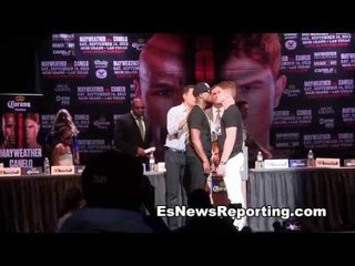 Floyd Mayweather vs Saul Canelo Alvarez faceoff full hd