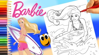 Coloring Barbie surfing coloring book dibujos de barbie na praia pip squeaks markers kokidisneytoys