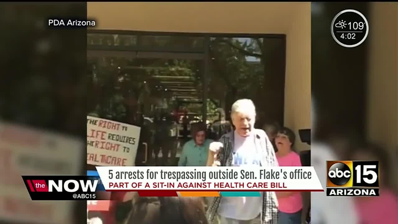 5 arrested in protests at Senator Jeff Flake's office in Phoenix