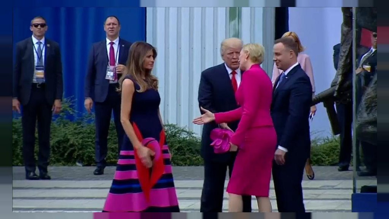Another awkward handshake: Trump 'snubbed' by Poland's first lady