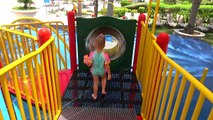 Funny Baby play on the outdoor playground and fun in the waterpark Nursery Rhumes Songs for children