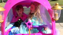 STOLEN Disney Princess Carriage! Harley Quinn steals Frozen Elsa Baby Cinderellas Car! Sp