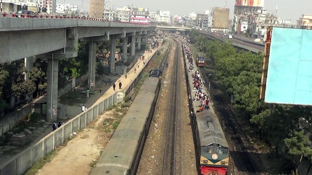 Dewangang Express Train of Bangladesh Railway entering Kamlapur Railway Station, Dhaka, Bangladesh