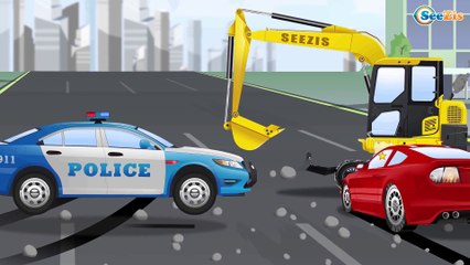 Cartoon for children - The Excavator Fixing The Road - Construction Trucks Video for Kids