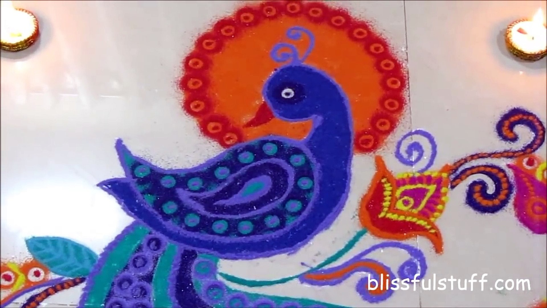 Beautiful and Creative peacock rangoli design / how to draw free hand peacock rangoli