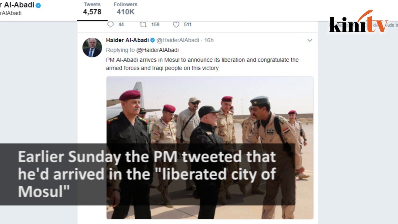 Iraqi Prime Minister declares victory over IS in Mosul