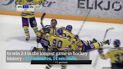 Norwegian ice hockey team wins longest ever match – video