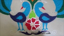 Easy and simple Peacock Rangoli Design / Poonam Borkar Rangoli Designs