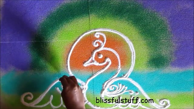 Easy peacock free hand rangoli design / Poonam Borkar rangoli designs