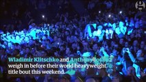 Anthony Joshua and Wladimir Klitschko weigh in at Wembley – video