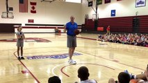 Dallas Mavericks coach Rick Carlisle teaches shooting a basketball at SLU youth camp