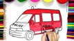 Police car Coloring Page for Kids to Learn to Color and Paint Hand Watercolor - draw for k