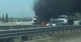 Semi-Trailer Truck Fire Blocks Interstate Highway in Fremont, California