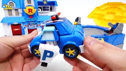 Transforming Police Car Poli Fire Truck Roy Robocar Rescue Station & Transformin