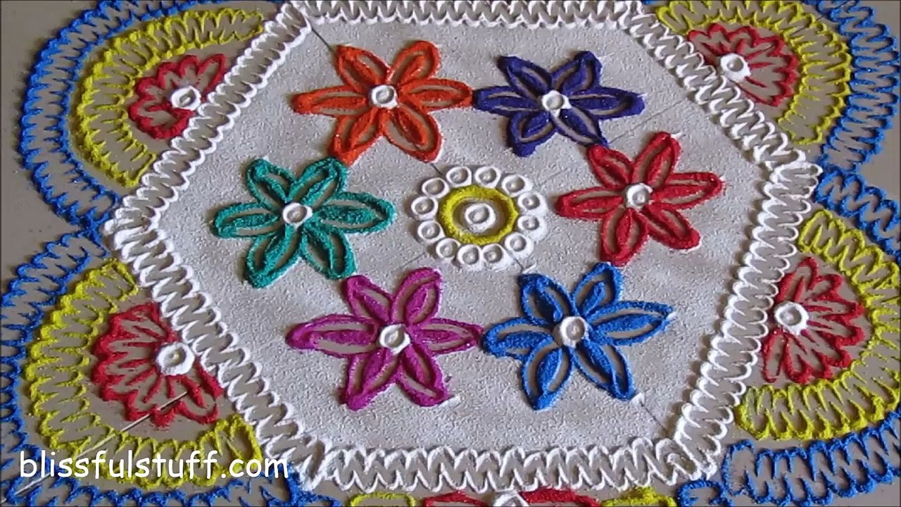 Multicolored 8 by 4 dots rangoli / Creative flower shaped rangoli by Poonam Borkar