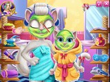 Cambio de imagen mamá juego de dibujos animados de los niños gato que habla Angela Angela verdadera transformación