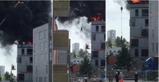 Operador de grua entra em ação e salva trabalhador de prédio em chamas