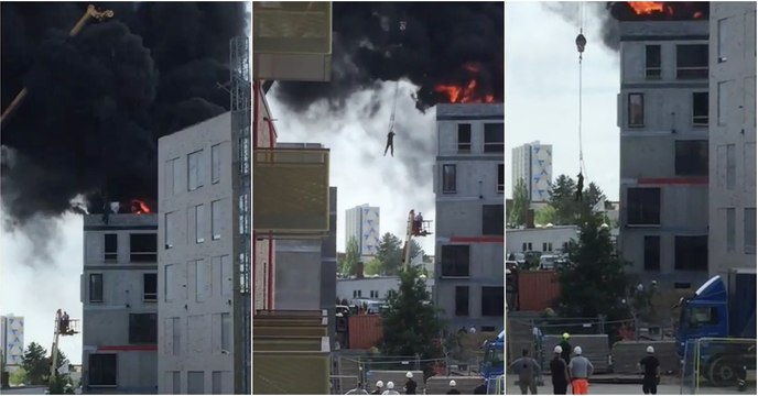 Operador de grua entra em ação e salva trabalhador de prédio em chamas