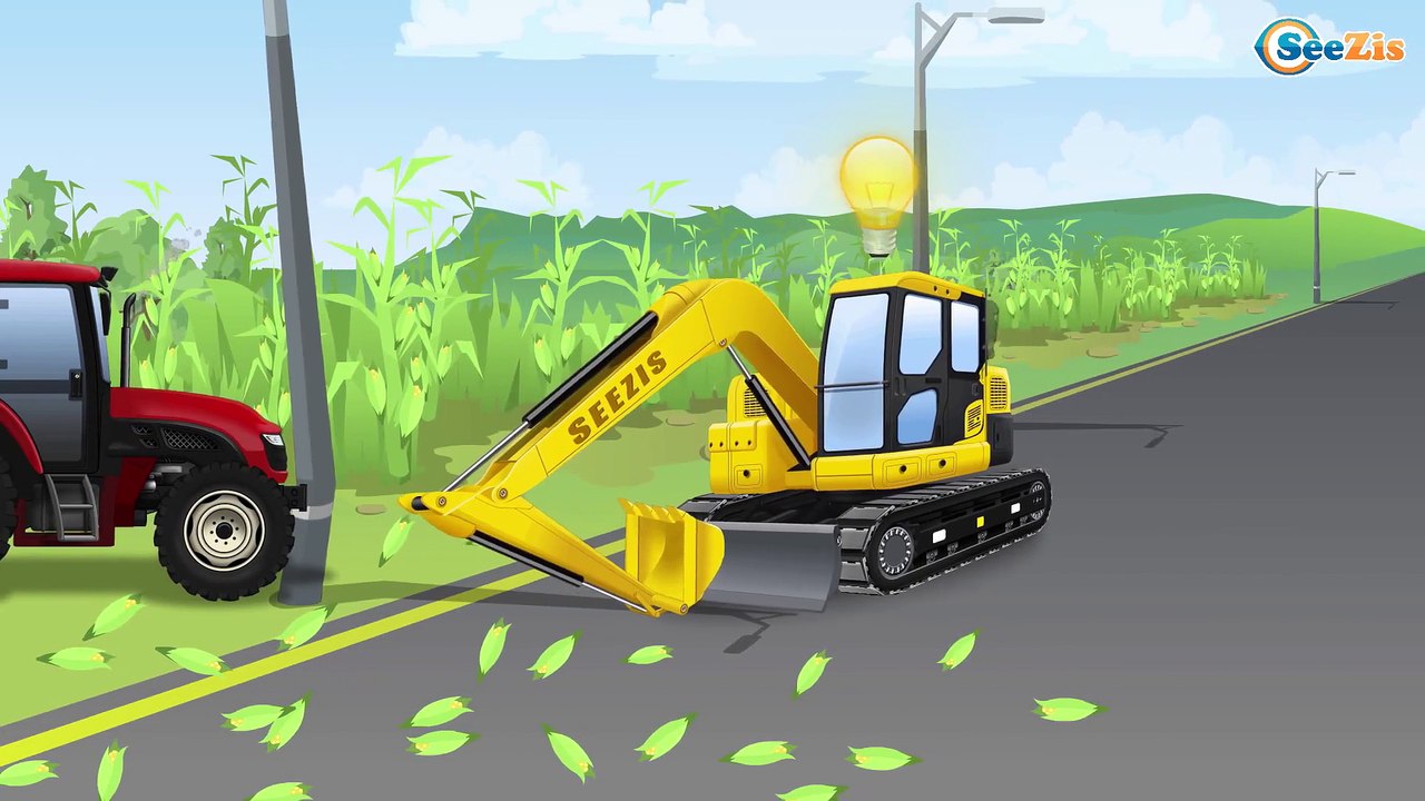 Мультики про машинки Трактор едет в Городе Экск...