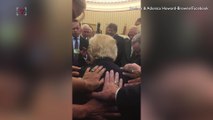 President Trump Bows In Prayer In The Oval Office