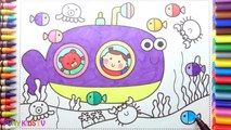 Submarine of Baby and Bear, How to Draw Baby Girl Colorful for Kids - Coloring Pages Videos For Children