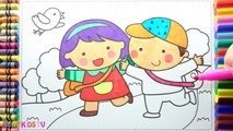 How to Draw Baby Boy and Baby Girl go to School Colorful for Children - Coloring Pages Videos For Kids
