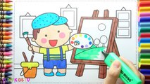 How to Draw | Baby boy is the Artist Colorful for Children - Coloring Pages Videos For Kids