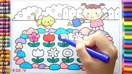 How to Drawing Baby Girl and Gardens Colorful for Children - Coloring Pages Videos For Kids