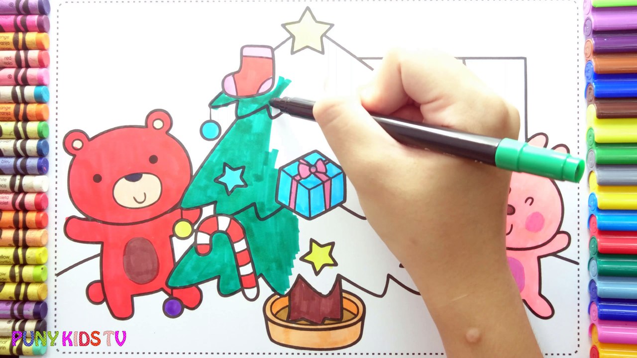 How to Drawing Bear, Rabbit and Christmas Tree Colorful for Children - Coloring Pages Videos For Kids