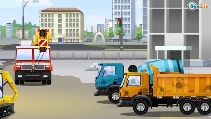 Car Cartoon All Episodes w Giant Cement Mixer Truck and Excavator +1 HOUR Kids Compilation