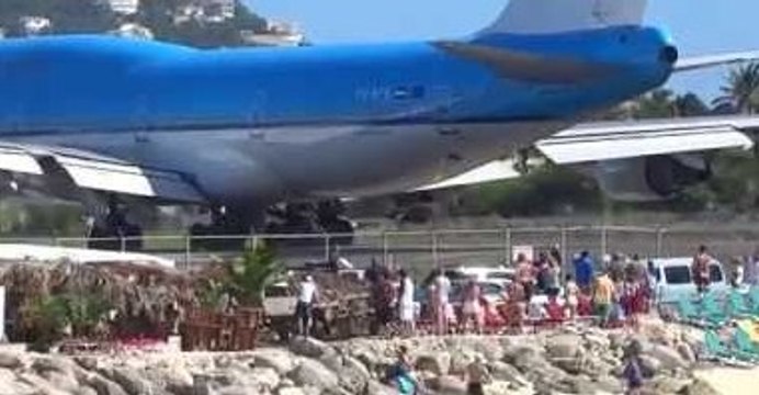 File Footage of Jet Blast at St Maarten's Maho Beach Blowing People Away