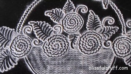 Flower basket rangoli in black and white Innovative rangoli designs by Poonam Borkar