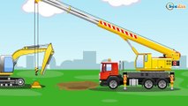 Diggers Cartoon for children - Excavator Trucks and Giant Crane - Construction Vehicles Kids Video